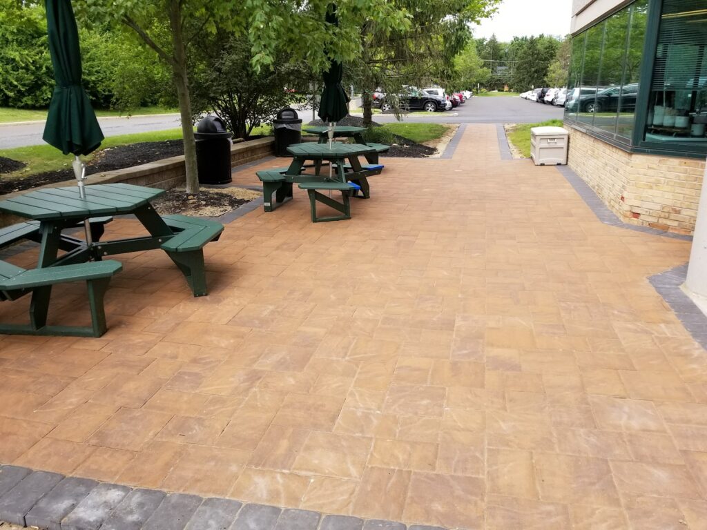 Business patio with picnic tables