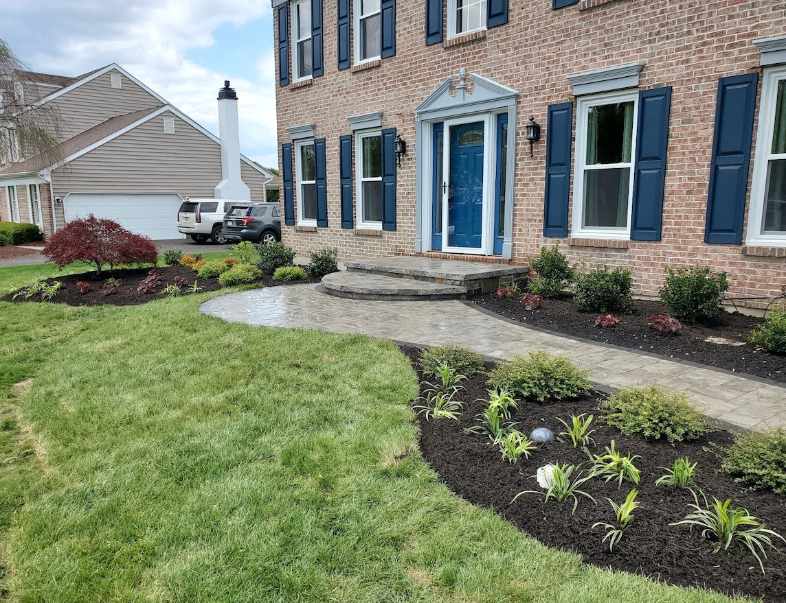 Landscaped areas in a front yard