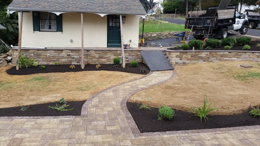 Landscaping going in around a house